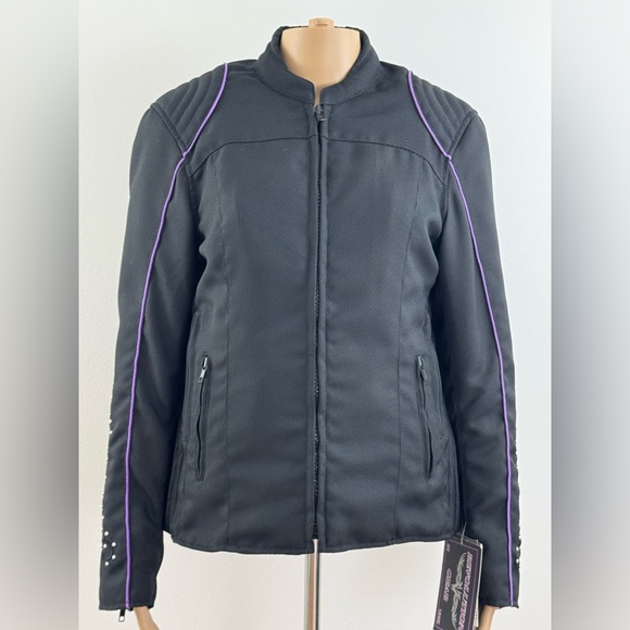 Women's Revolution Gear Biker Motorcycle Jacket With Purple Embroidered Wings - Picture 2 of 13